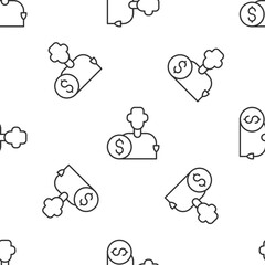 Grey line Buy football or soccer player icon isolated seamless pattern on white background. Vector