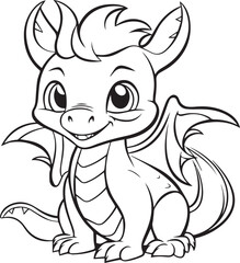 Colouring page for kids toddler and toddlers, minimal cute dragon illustration one thick single outline drawing artwork