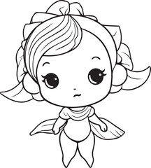Colouring page for kids toddler and toddlers, minimal cute princess illustration one thick single outline drawing artwork