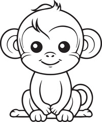 Colouring page for kids toddler and toddlers, minimal cute monkey illustration one thick single outline drawing artwork