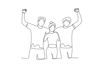 Single continuous line drawing of three friends who support each other
