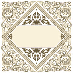 Decorative ornate monochrome retro floral blank card template