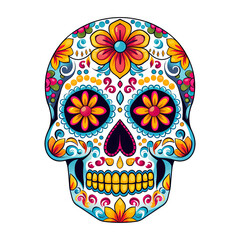 Traditional Calavera, ornate Sugar Skull isolated on white background. The day of the dead symbol..