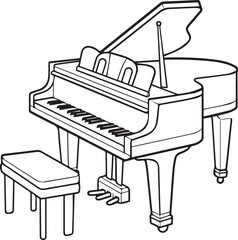 Colouring page for kids toddler and toddlers, minimal cute piano illustration one thick single outline drawing artwork © Ruwan