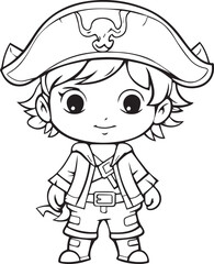Colouring page for kids toddler and toddlers, minimal cute pirate illustration one thick single outline drawing artwork