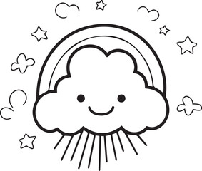 Colouring page for kids toddler and toddlers, minimal cute cloud illustration one thick single outline drawing artwork