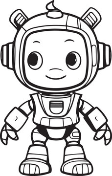 Colouring page for kids toddler and toddlers, minimal cute robot illustration one thick single outline drawing artwork