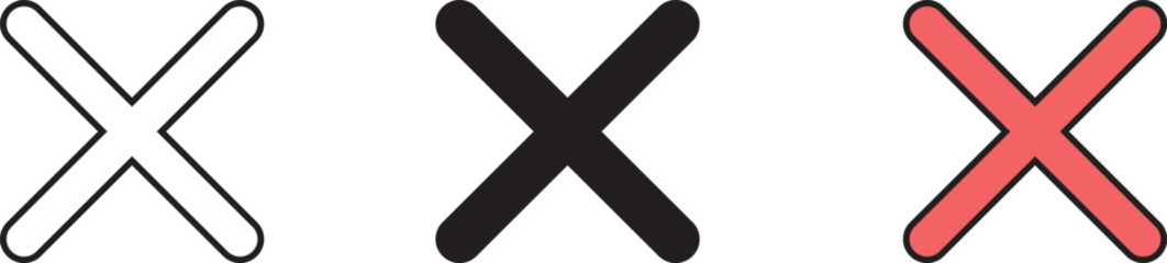 Obraz premium Close icons collection. Delete, remove, cancel. exit lined, isolated and colored version. Vector illustration