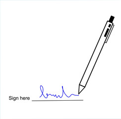 The picture shows the signature was signed with a pen on contact paper or consent from that represented in icon concept.