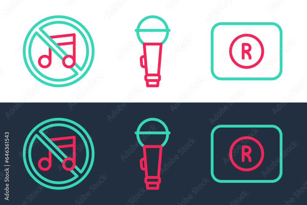 Canvas Prints set line record button, speaker mute and microphone icon. vector