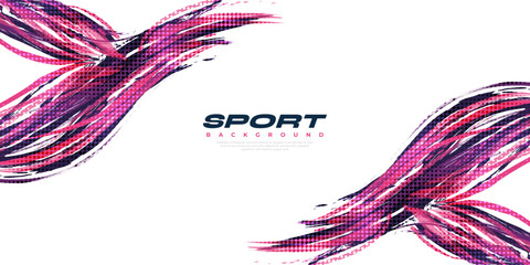 Abstract and Colorful Brush Background with Halftone Effect. Sport Banner. Brush Stroke Illustration. Scratch and Texture Elements For Design