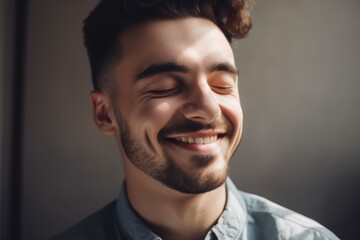 Obraz premium handsome guy with his eyes closed smiling