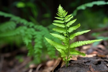 closeup of a green fern growing in the forest