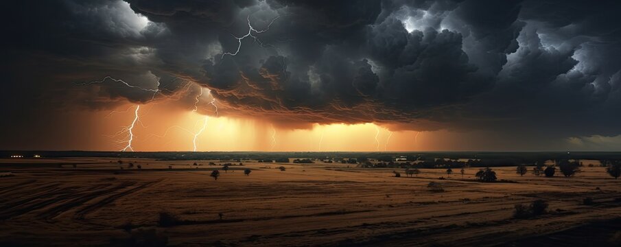 Thunderstorm photo realistic illustration - Generative AI.