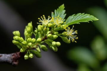 closeup of a small green flower growing on a tree