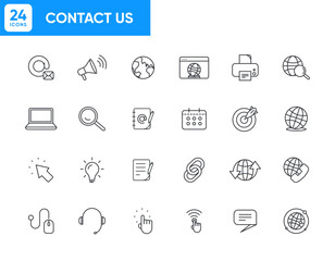 Simple Line Flat Set of Business Communication Related Vector Line Icons. Contains such Icons as Meeting, Presentation, Conference Call, Agreement, Chat and more