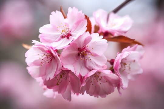 closeup of a beautiful pink cherry blossom tree in spring