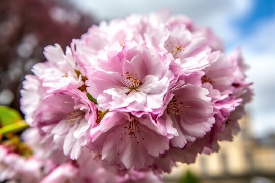 closeup of a beautiful flowering cherry tree in the spring sunshine