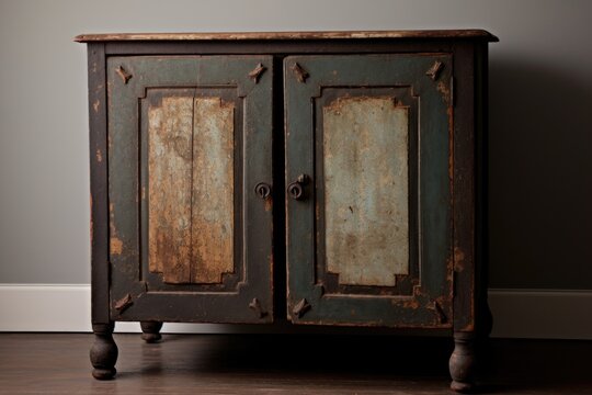 cabinet with uneven doors and missing knobs