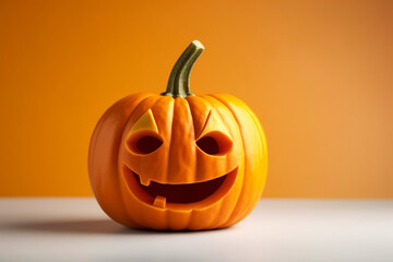 smile grinning decoration holiday face isolated halloween lantern pumpkin orange background. Generative AI.