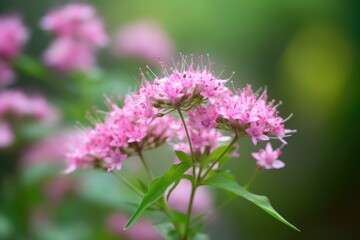 Fototapeta premium closeup of pink wild flower blossoms against a soft bokeh nature background