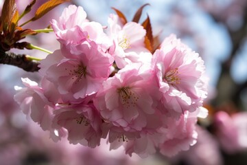 closeup of a beautiful pink cherry blossom tree in spring
