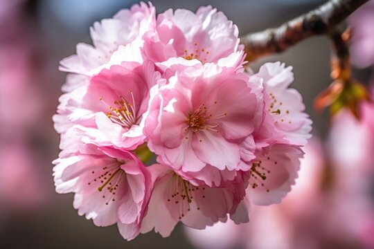 closeup of a beautiful pink cherry blossom tree in spring