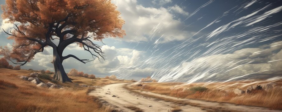 Windy day photo realistic illustration - Generative AI.