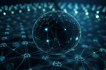 Quantum network concept. Processing a Lot of Data . Digitalization Process