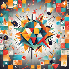 dynamic back to chool background with dflurry of colorful geometric shapes and symbols 