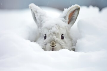 a rabbit burrowing under the snow during a blizzard