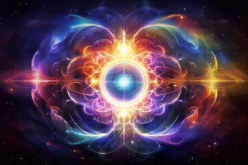 Obraz premium Chakra spiritual cosmic energy flow. Transcendental experience, meditation, esoteric concept.