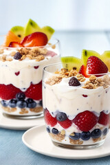 Vibrant Liquid Yogurt Shake Bursting with Fresh Fruit and Crunchy Cereals