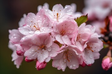 Fototapeta premium closeup of beautiful pink flower buds, blossoms and petals on a cherry blossom tree