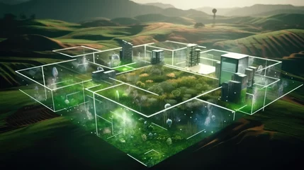 Tuinposter Digital Agricultural Biotechnology Holographic plant concept for biotechnology or bioengineering. © somchai20162516