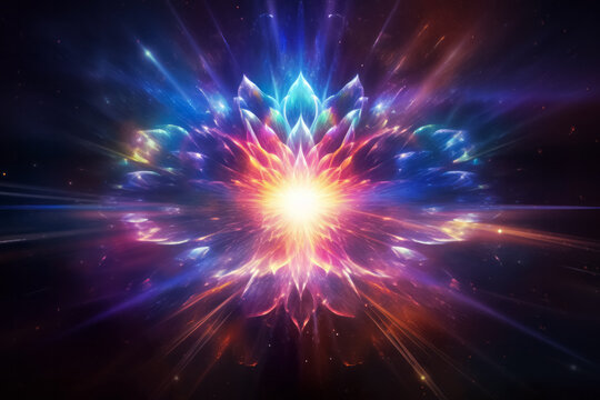 Chakra spiritual cosmic energy flow. Transcendental experience, meditation, esoteric concept.