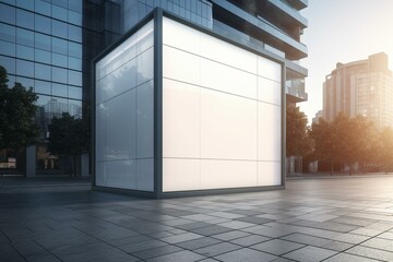 Modern building exterior with empty advertising box. Digital representation. Generative AI