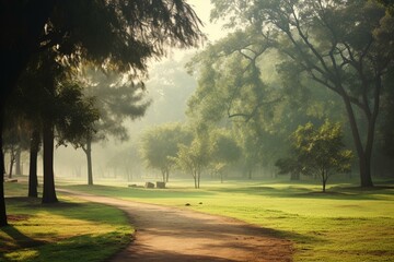 hazy background of trail in a park. Generative AI