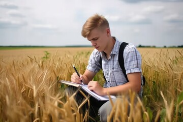 Naklejka na ściany i meble shot of a young man writing data into a notebook in the field
