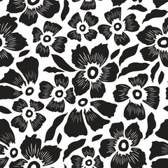 Seamless fashion floral pattern. Botanical vector texture for fabric textile, wallpaper. Creative minimal black and white style flowers