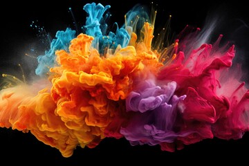 high-speed shot of powder dyes explosion, creating a color cloud