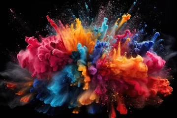 Fotobehang powder dyes in vivid colors exploding on a black background © Natalia