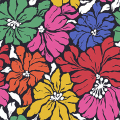 Seamless floral pattern with big hand drawn flowers. Botanical texture for fabric, textile. Vector endless background