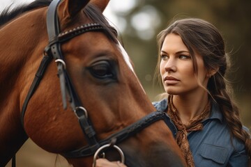 cropped shot of a woman leading her horse by the bridle