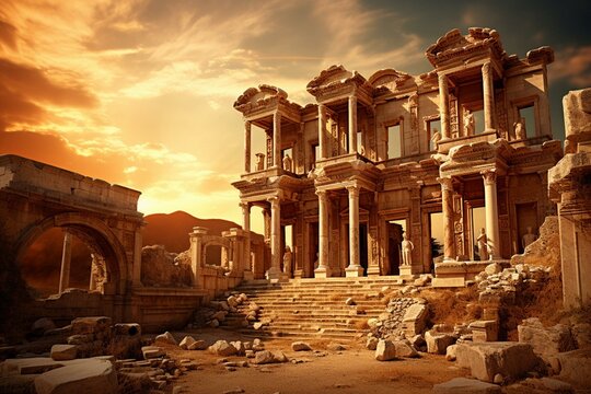 Historic temple in ancient Ephesus, Turkey. Generative AI