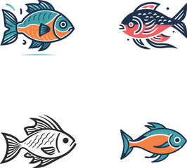 Fototapeta premium set of fishes vector colored flat minimal logo icon set