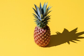 an isolated shot of a pineapple, casting a long shadow on the surface