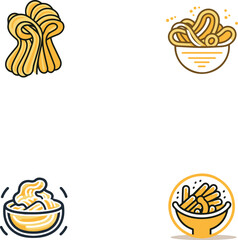 ramen and noodles colored flat minimal icons set