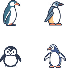 cute little penguin logo style minimal colored vector elements set