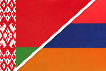 Belarus and Armenia, symbol of country. Belarusian vs Armenian national flags.